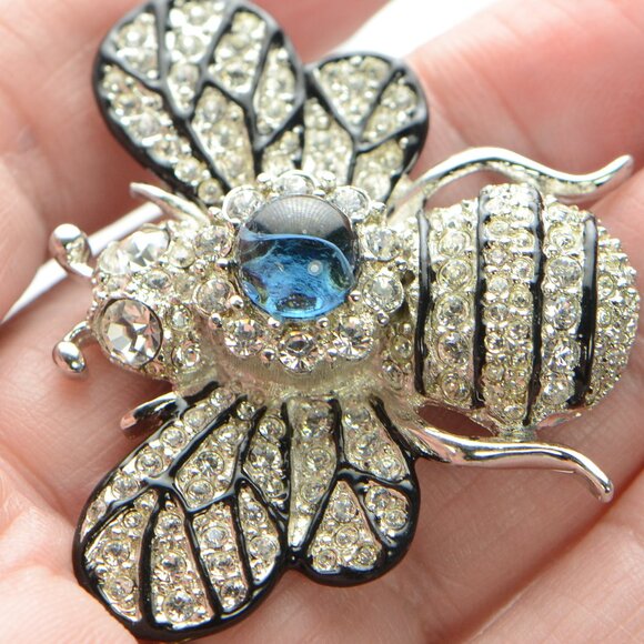 Vintage Kenneth Jay Lane KJL Enamel & Crystal Bee Pin Brooch - Picture 6 of 6